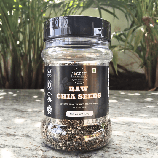 Premium Raw Chia Seeds – 100g pack by Agree Superfoods – Top View